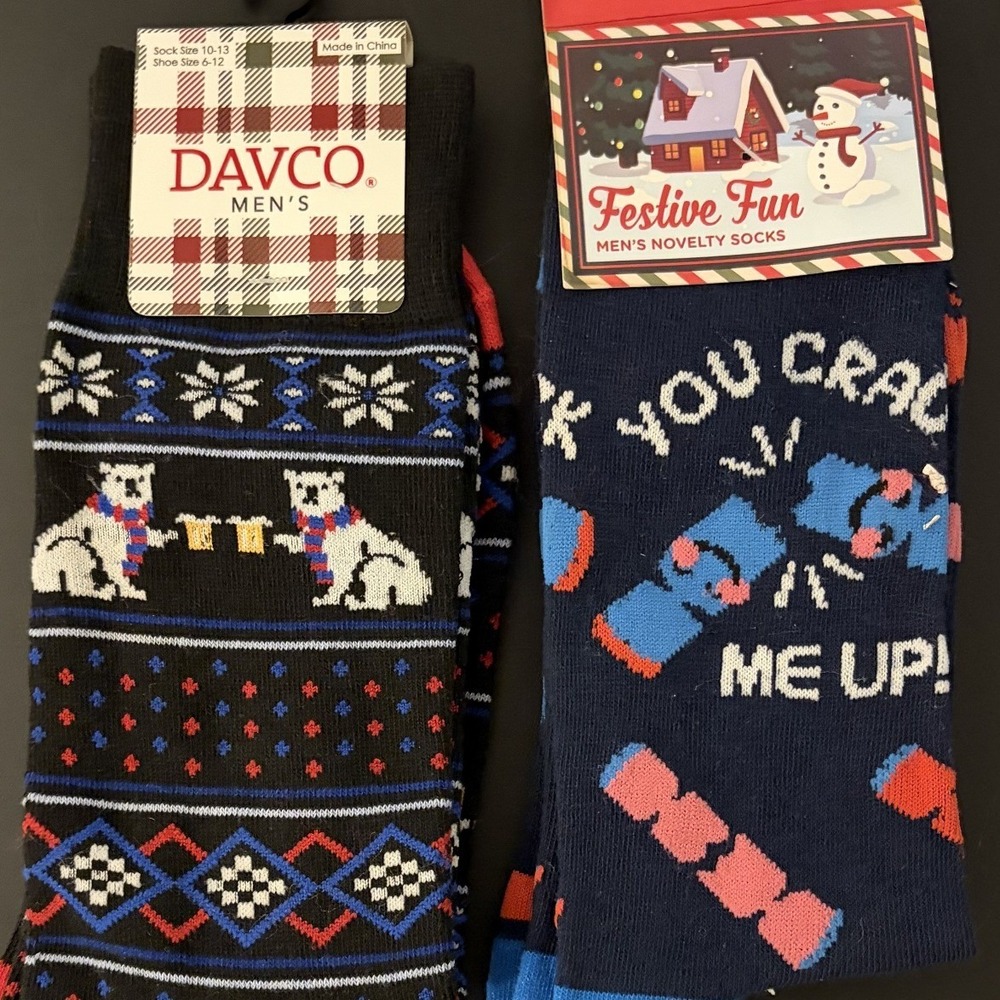 Mens Christmas Novelty Socks Bundle Davco Polar Bear Beer Festive Fun Pun 2 Pair